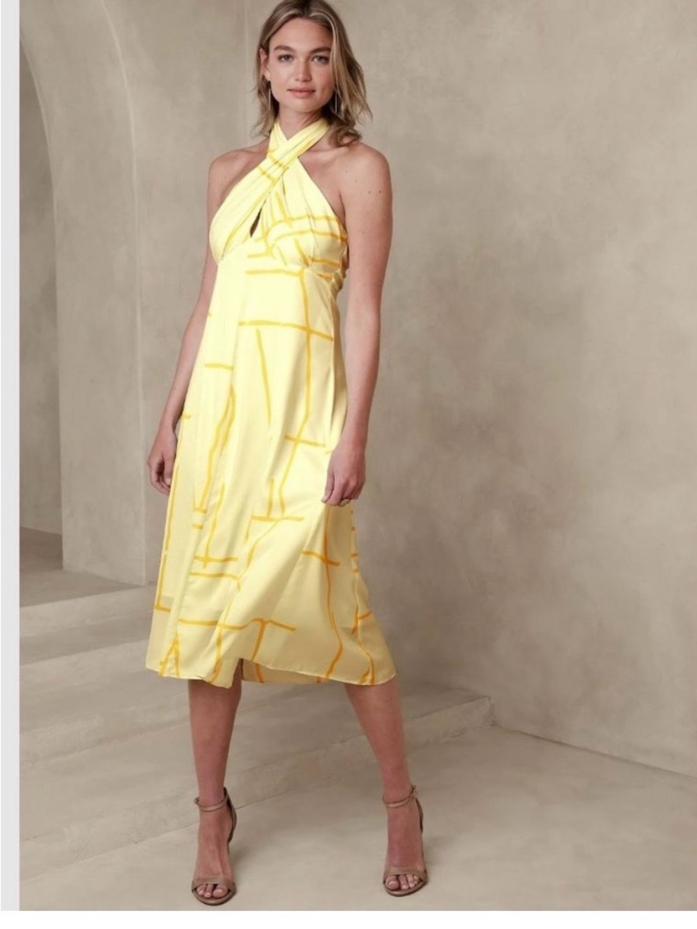 Banana Republic Pale Yellow Twist-Halter Midi Dress